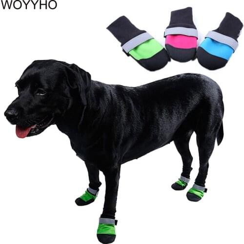 4pcs/set Non-slip Dog Shoes Pet Rain Wear Waterproof Reflective Rainboots Outdoor Paw Protector Boots For Medium Large Dogs