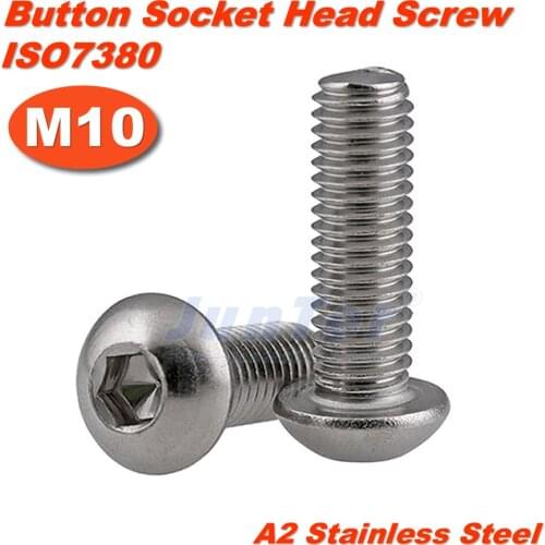5pcs/lot M10(10mm) A2 Stainless Steel Hexagon Socket Button Head Screws ISO7380