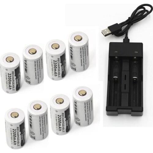 8pcs 3.7v 2200mAh CR123A rechargeable lithium battery+1pcs dedicated 18650 14500 16340 charger