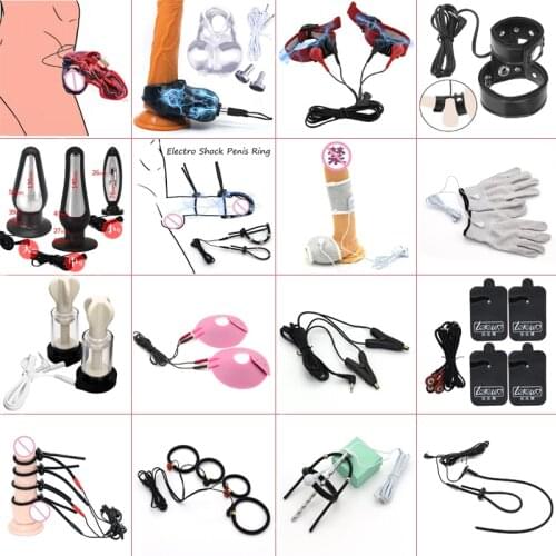 Electric Shock Sex Toy Accessory E-Stim Anal Plug Penis Plug/Ring Cock Cage Scrotum Sleeve Nipple Sucker Clamp Massage Glove/Pad