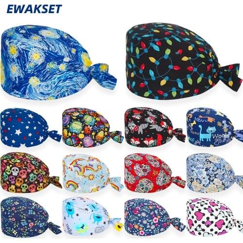 Anime Surgicals Caps Cotton Adjustable Protect Hair Lab Cap Pet Grooming Agency Nursing Cap Beautician Women Nursing Scrubs Hat