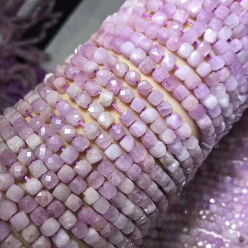 Kunzite Amazonite Green Agate 4mm Natural Gemstone Beads Square Faceted for Silver 925 Jewelry Making Necklace Earring 15inch