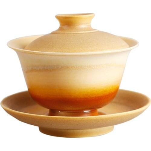 Pure Handmade Kiln Transformed Tea Covered Bowl Three CAI Tea Tureen Large Tea Cup With A Single Covered Retro Style Gaiwan
