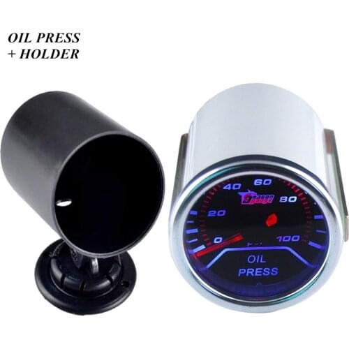 EE support 2" 52mm Car Clock Press Meter Dial White Shell Smoke Len LED Oil Pressure Gauge + Pod Holder
