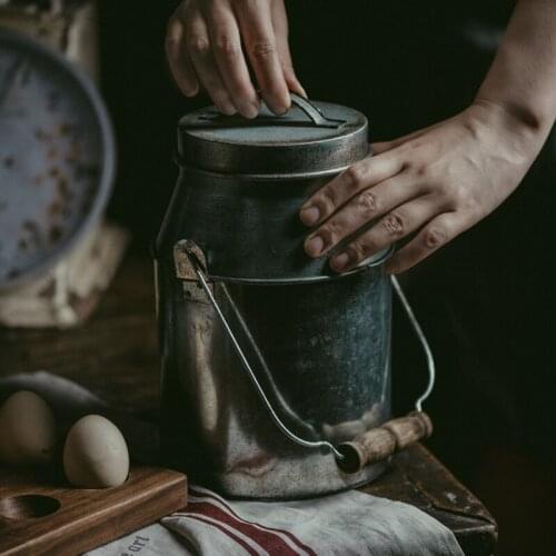 French retro garden hand made tinplate milk pot flower vase candy pot vintage storage food bucket photography props