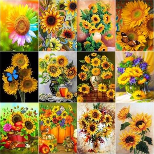 GATYZTORY 5D DIY Diamond Art Painting Flower DIY Diamond Embroidery Cross Stitch Sunflower Pictures Of Rhinestones Mosaic Home D