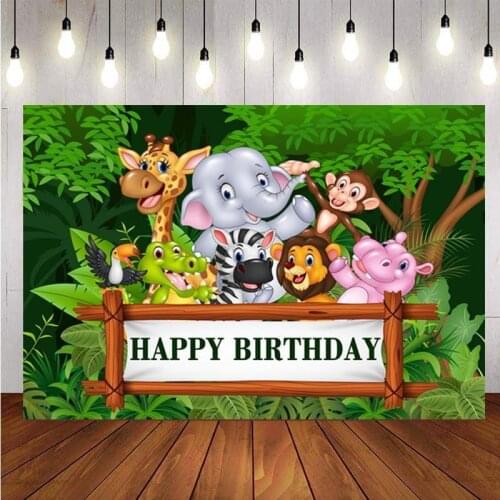 Customized Backdrop Jungle Safari Animal Elephant Giraffe Baby Shower Birthday Party Photography Background Photo Studio Prop