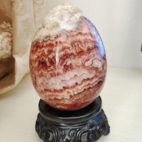 Egg Shaped Stone Natural Healing Pork stone Accessory Minerale Gemstone Reiki Home Decoration furnish and decorate (+pedestal)