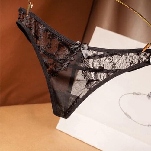 Lace panties womens low waist sexy breathable mesh gauze girl thong temptation lady transparent hot thong G-string