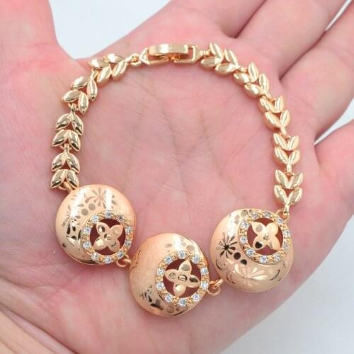 Fashion Jewelry Gold Color Clear CZ Flower Round Link Charm Bracelet for Women