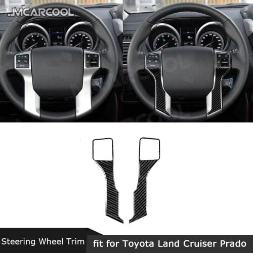 Carbon Fiber Car Steering Wheel Button Trim Frame Cover Stickers For Toyota Land Cruiser Prado 2010-2018 Interior Accessories