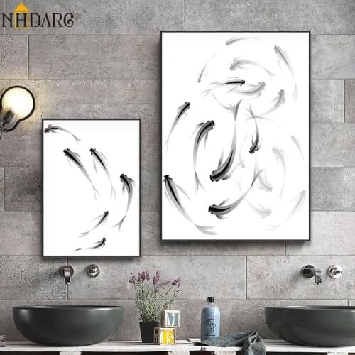 Nor Black White Minimalist Shoals Canvas Print Painting Poster Art Wall Pictures for Living Room Home Decor Wall Decor