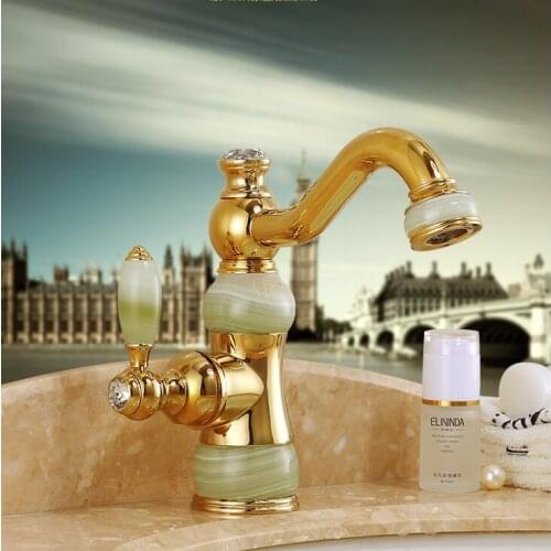 New jade and brass faucet gold finished bathroom basin faucet,Luxury sink tap basin mixer High Quality water tap