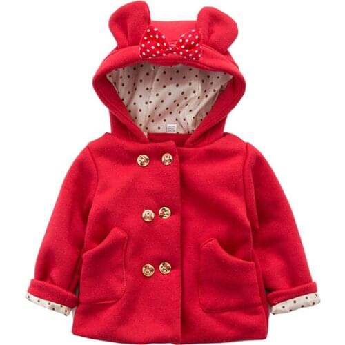 Baby Girl Clothes Autumn Winter Outerwear Coats Red Pink Green 0-3 Years Hooded Jacket Girls Coat Infants Toddler Windbreaker