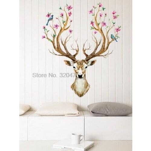 By dhl 100pcs practical DIY Sika Deer Head Flowers Wall stickers For Living Room Art Vinyl Wall Decals For Kids Baby Home Decor