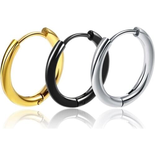 JeeMango Popular Hoop Earrings For Women Men 2.5mm Wide Round Earrings Titanium 3 Colors Circle Earrings Jewelry Brincos E18111