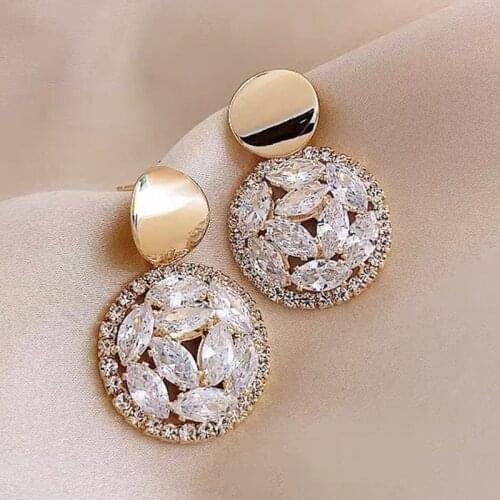 Luxury Rhinestone Geometric Drop Earrings for Women Girls 2020 New Bijoux Round Dangle Earring Party Jewelry Gifts Gold Trendy