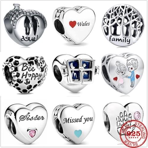 New style 925 sterling silver charm beads mother family member love fit original pandora bracelet DIY womens jewelry