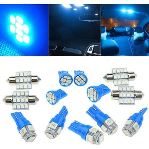 13Pcs/Set 12V Car Interior LED Blue Lights for Dome License Plate Lamp Kit Package 12V Car Dome Bulb Accessories Kit Car Light
