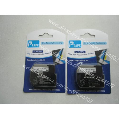 Compatible for P-Touch Tape Label M-K221 MK221 Black on White for PT Series Printers 9mm
