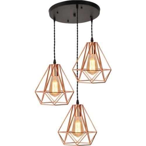 Modern Nordic Metal Plating Rose Gold Birdcage Pendant Lamp Industrial Vintage LED Creative Hanging Lamp Restaurant Living Room