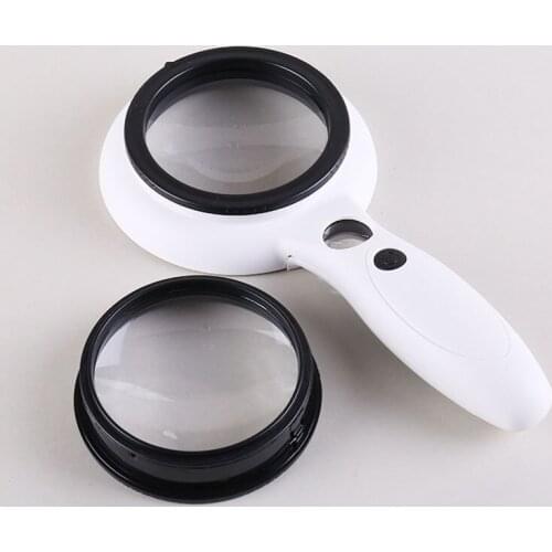 2.5X 5XReplaceable Dual-lens Handheld Magnifier With 9 LED Light Illuminated Reading Magnifying Glass Jewelry Loupe Repair Tool