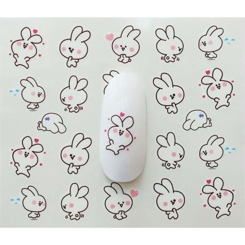 Watermark Cute rabbit Cartoon Stickers Nail Art Water Transfer Tips Decals Beauty Temporary Tattoos Tools E21