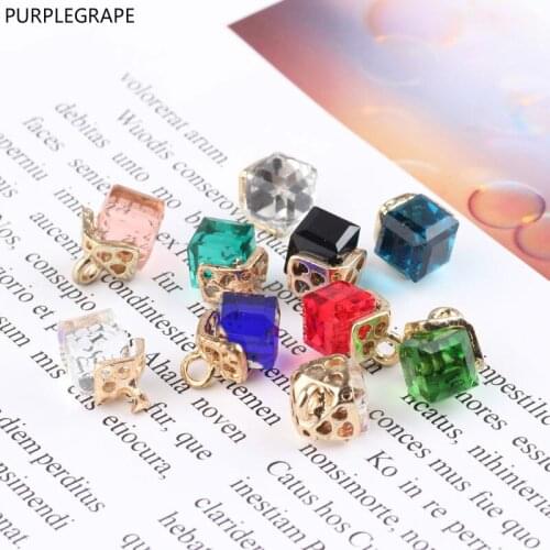 PURPLEGRAPE DIY ear jewelry accessories K gold square crystal pendant earrings bracelet material alloy 10 pieces
