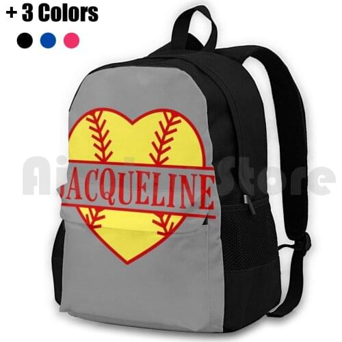 Jacqueline Softball Heart Name Fastpitch Player Mom Love Design Outdoor Hiking Backpack Riding Climbing Sports Bag Jacqueline