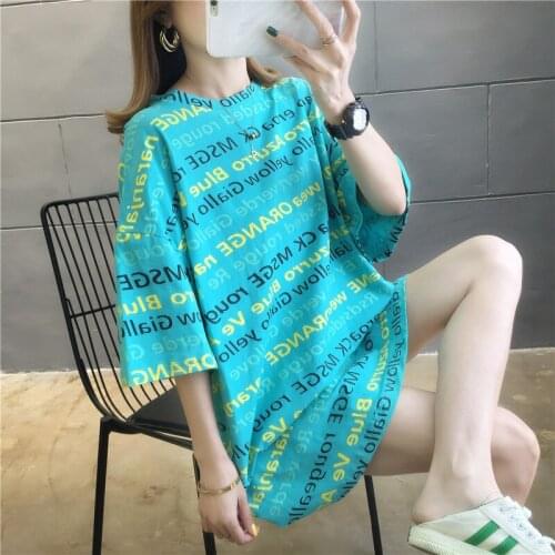 Mid-length T-shirt female loose 2020 summer new half-sleeved Harajuku style Print Women Top Plus Size