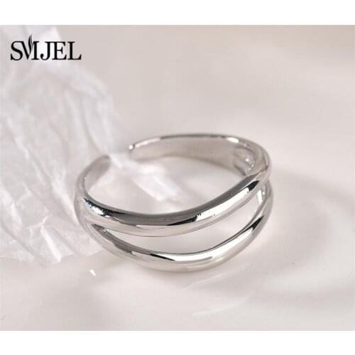 SMJEL Women Rings Variety Fashion Banquet Couples Wedding Rings Geometric Double Line Rings Girls Gift Jewelry Bague 2021
