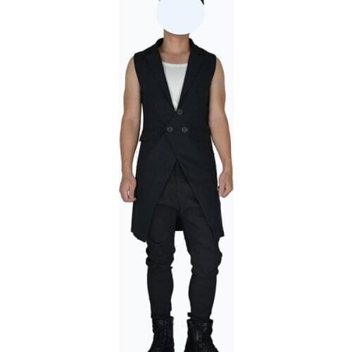 S-6XL!!New mens suit waistcoat fashion club slim body long suit waistcoat mens hair stylist fashion Korean version