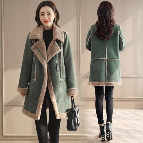Cotton Coat Female Mid-Length Korean 2020 Womens New Winter Warm Deerskin Cashmere Lamb Wool Thick Padded Clothing Ladies Q364