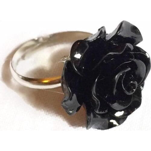 New Goth Black Flower Adjustable Ring Resin Shape Metal Romantic Gorgeous Engagement Vintage Jewellery Women Gift Halloween