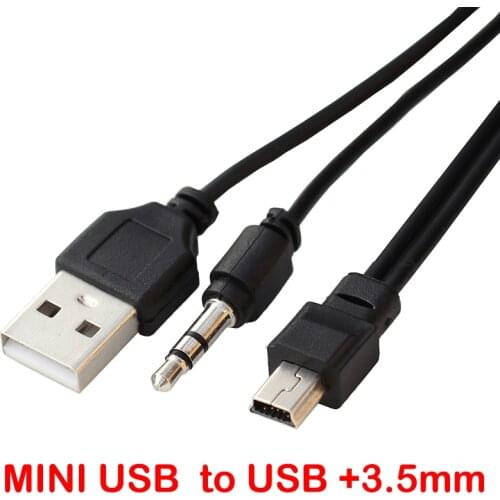 2 in 1 For Bluetooth Player Portable Speaker USB Cable Jack 3.5mm AUX Cable USB Male Mini USB 5 Pin Charge Data lines