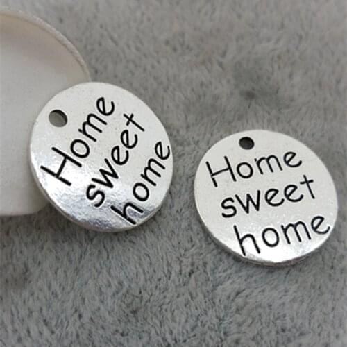 20pcs/lot 18mm alloy metal disc tag lettering Home sweet home charms pendant for bracelet DIY Jewelry Making