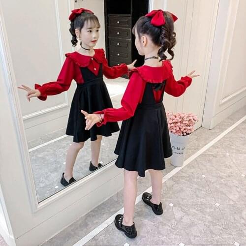 2022 Fashion Baby Girls Princess Clothing Sets Spring Autumn Girls School Outfit Sets Blouse+ Black Dress Children Clothes 4-14Y