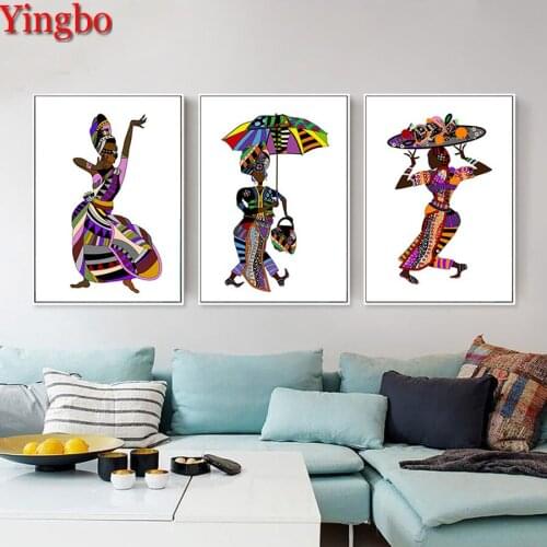 3 Pieces African woman dancing art Diamond Painting Diamond Embroidery Mosaic Set Triptych Painting Full Square/Round Drill