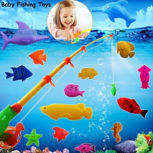 39pcs/Set New Fish Pond Game Magnetic Fishing Pole Rod 3D Fish Model Baby Bath Toys Outdoor Fun Kids Toy for children