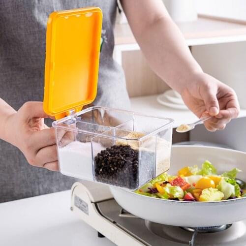4 In 1 Square Compartment Seasoning Box Kitchen Barbecue Seasoning Bottle Pepper Salt Chicken Essence MSG Spice Jar
