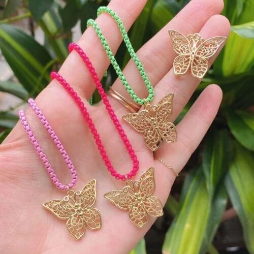 5PCS, Statement Box Chain Necklace Vintage Choker Necklace Crystal Zircon Pendant Charm Women Friend Gift Butterfly Necklaces