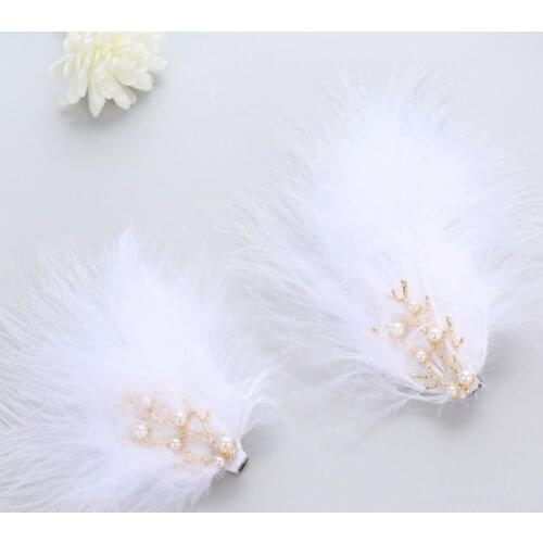 1Set White Color Feather Wedding Hair Comb Pearl Leaf Handmade Hair Accessories For Bride Girl Heapiece Headdress Hair Clips