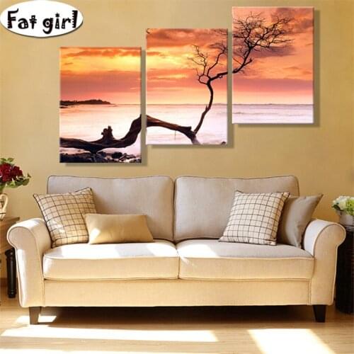 Lingering light of the setting sun 5D diy diamond painting Seaside scenery mosaic cross stitch embroidery square round drill