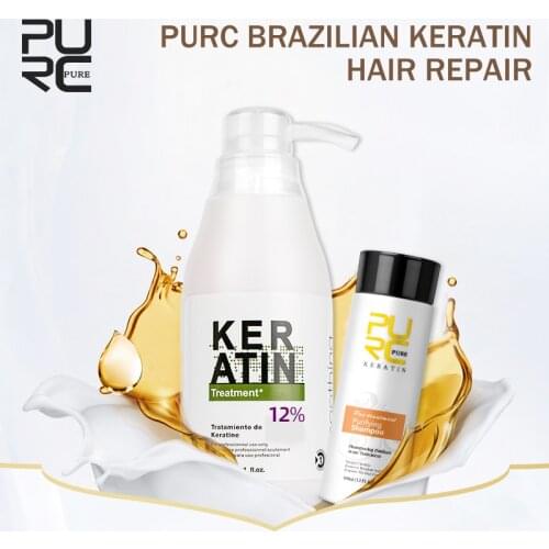11.11 PURC Brazilian keratin 12% formalin 300ml keratin treatment&100ml purifying shampoo hair straightening hair treatment set