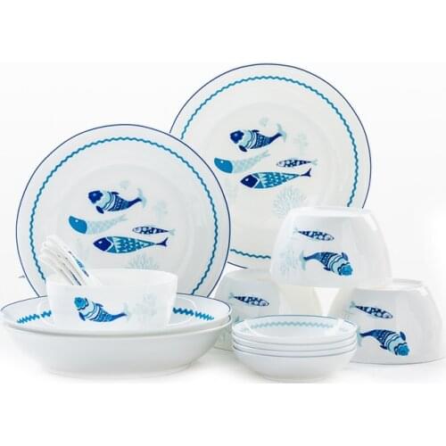 16pcs set, fine bone china dinner plate sets, fish design, porcelain dinner sets bowl set, ceramic servies set, table service