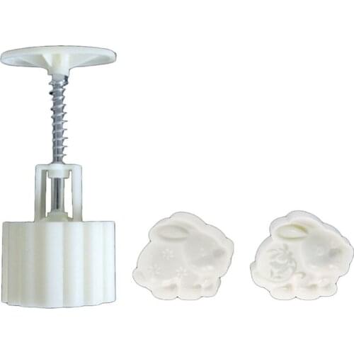 50g Moon Cake Mold 2 Bunny Stamps Barrel Mooncake Hand Pressure Pastry Mould DIY 449C