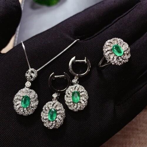 Classic Emerald Wedding Jewelry Set 4*6mm 2ct Natural SI Grade Emerald Gemstone Jewelry Set Solid 925 Emerald Jewelry Set