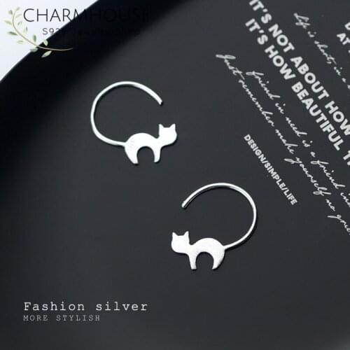 Animal Collection Pure Silver Earrings For Women Cute Cat Hoop Earing Brincos Femme 2020 korea Jewelry Accesories Bijoux