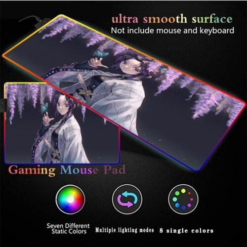 Anime Kimetsu No Yaiba Butterfly Mouse Pad Computer Mousepad RGB Large Mouse Carpet Big Mause Pad PC Desk Play Mat with Backlit