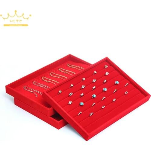 Red Velvet Jewelry Display Tray Necklace Pendant Ring Storage Box Earrings Trinkets Jewelry Props Tray 35x24x3cm